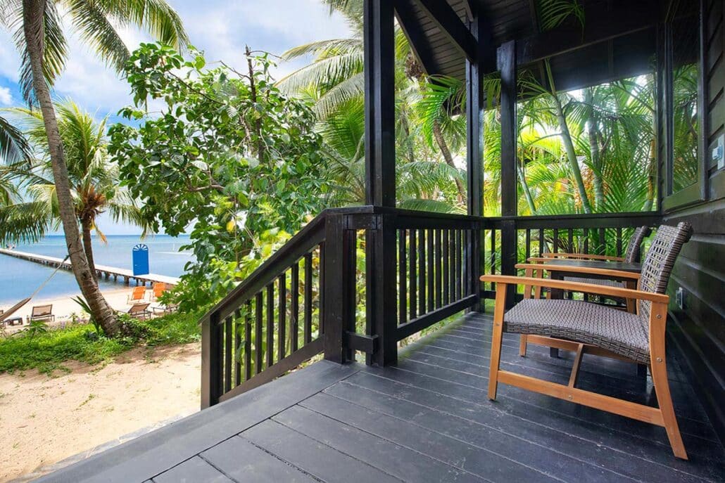 Beachfront Suite Patio in Roatan at Puerta Azul Boutique Hotel